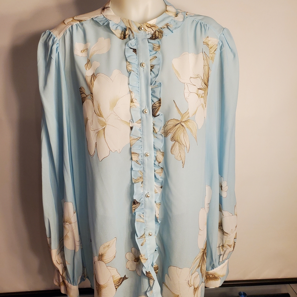 STYLEWE Light Blue Floral Ruffle Blouse - Picture 2 of 12